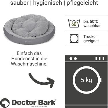 Кругле лежанка для собак великих порід Doctor Bark GreenLabel, 70x60 см, світло-сірий, з м'яким флісовим/бавовняним подушкою