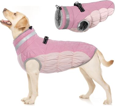 Зимовий теплий куртка для собак середнього розміру, водонепроникний, з регулюванням та світловідбиваючими смугами (Рожевий, M)