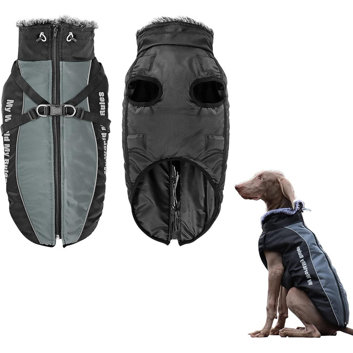 Зимова куртка для собак з шлейкою, водонепроникна, з рефлективними елементами, для великих собак (5XL, чорний)