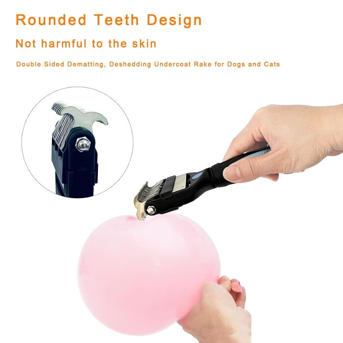 Бурштук для догляду за шерстю собак та котів 3-в-1 - двосторонній інструмент для видалення шерсті з нержавіючої сталі, гребінець для розплутування та щітка для підшерстка | Ергономічна ручка для видалення матової шерсті, безпечний для тварин
