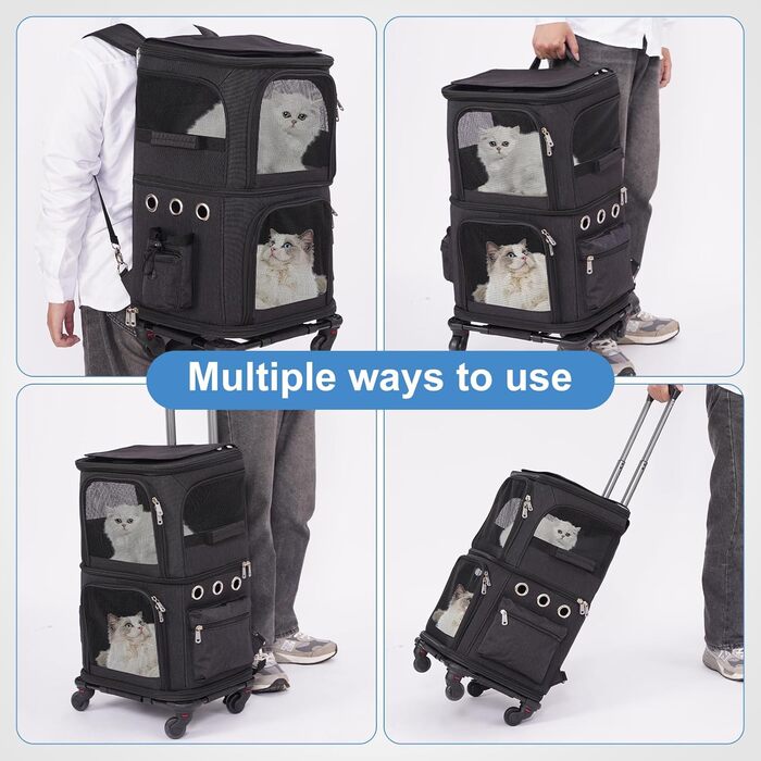 Транспортна переноска для котів на 2 котів до 12 кг, чорна, знімні дверцята