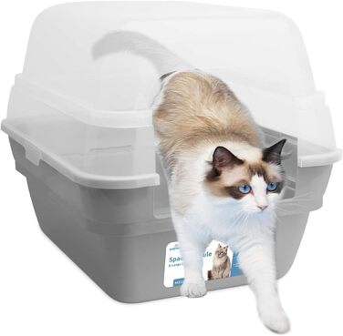 Petfamily 3-в-1 туалет для котів з кришкою, великий, сірий, XL 55×45×44 см, сучасний, для котів, кошенят, кроликів, гризунів, універсальний, зоотовари