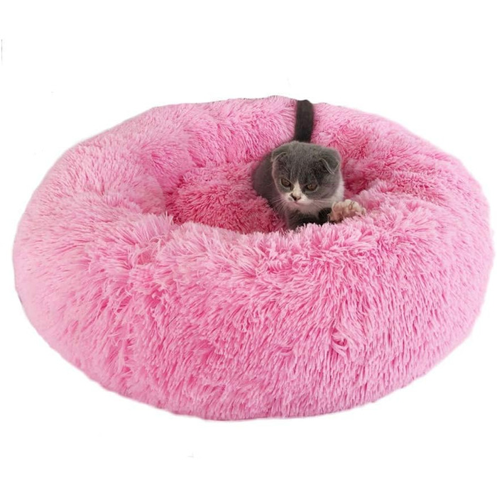 Кругла лежанка для собак і котів у вигляді пончика, м'яка та зручна, бежева (60x60 см)