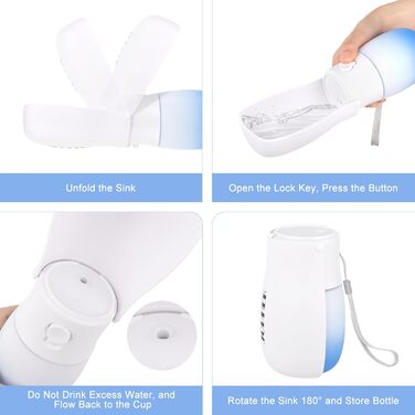 Турбувальна пляшка для води для собак і котів JOPHEK 300мл з фільтром з активованого вугілля, блакитно-біла, для прогулянок, подорожей та кемпінгу