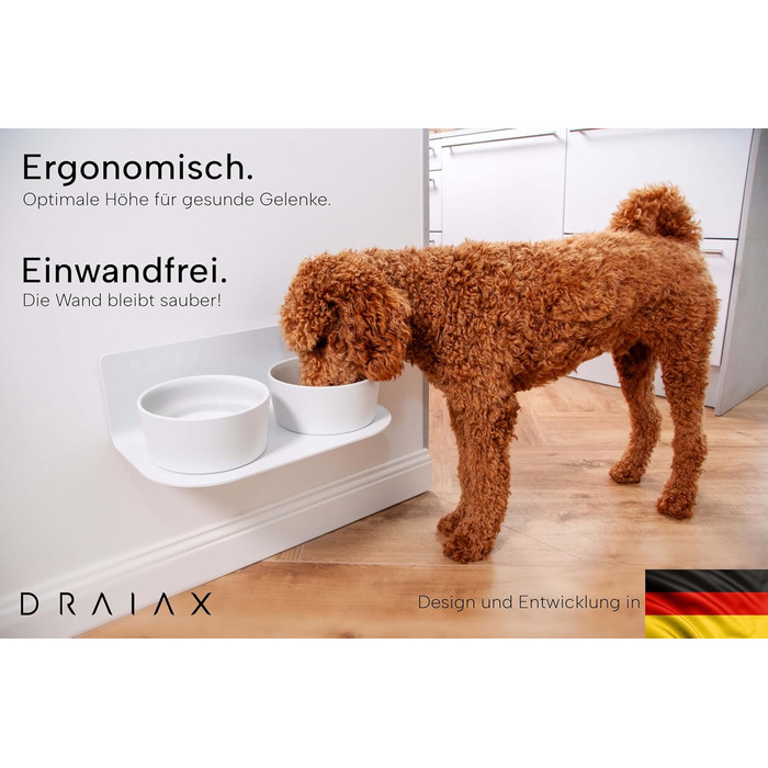 Підвищена керамічна миска для собак DRAIAX ElegantFeed M, знімна, чорна, настінна, годівниця для собак