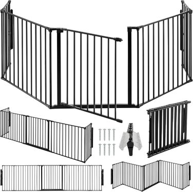 Захисне ґратка для каміну Tectake: металевий захист, огорожа, дитяче ґратка, роздільник кімнати, 5 елементів, з замком, чорний 289 см