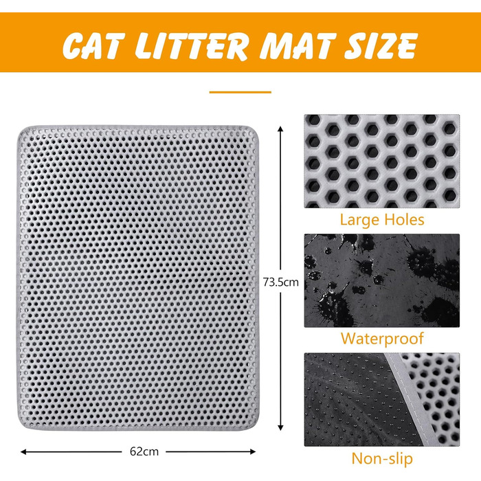 Килимок для котячого туалету Ondware, 117.8 x 66 см, двошаровий, водонепроникний (сірий)