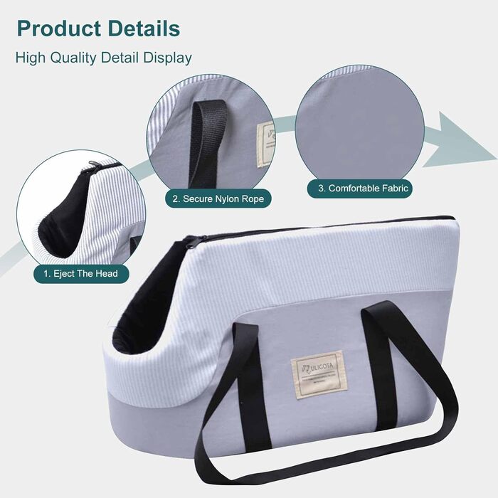 PETCUTE Сумка-переноска для собак, сіра, до 10 кг, з ременем безпеки та знімним підкладом