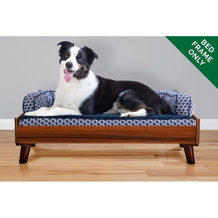 Ліжко для собак Furhaven великого розміру в стилі середини століття, підняте, горіх, розмір L 94 x B 72 x H 25 см