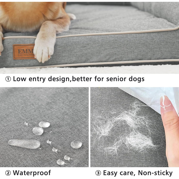 Ортопедичне ліжко для собак XL, 111x86x25 см, Memory Foam, водовідштовхувальне, сірого кольору