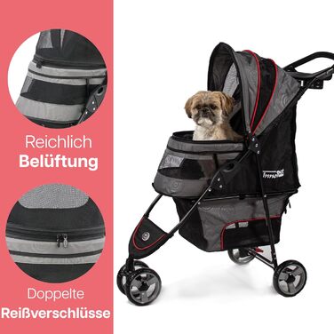 Візок для собак Innopet Buggy Avenue сірий/червоний, з дощовим захистом