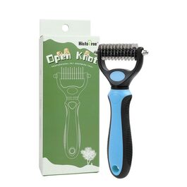 Двостороння щітка для грумінгу собак та котів, видаляє підшерстя, не травмує шкіру, блакитна