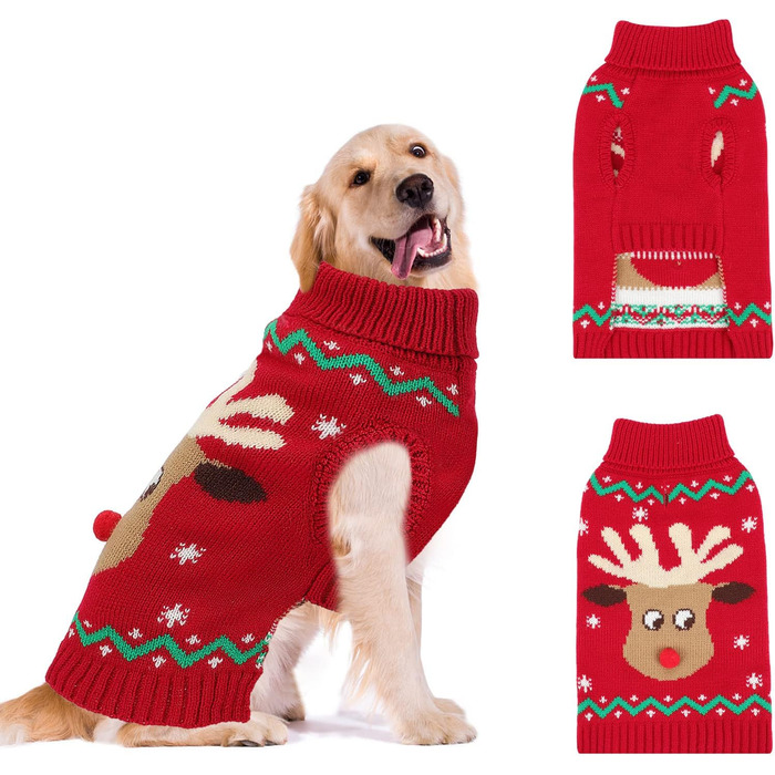 Пуловер для собак HYLYUN на Різдво: костюм з повідком, оленя та сніжинки. Класичний ролкраг для цуценят та собак середнього розміру