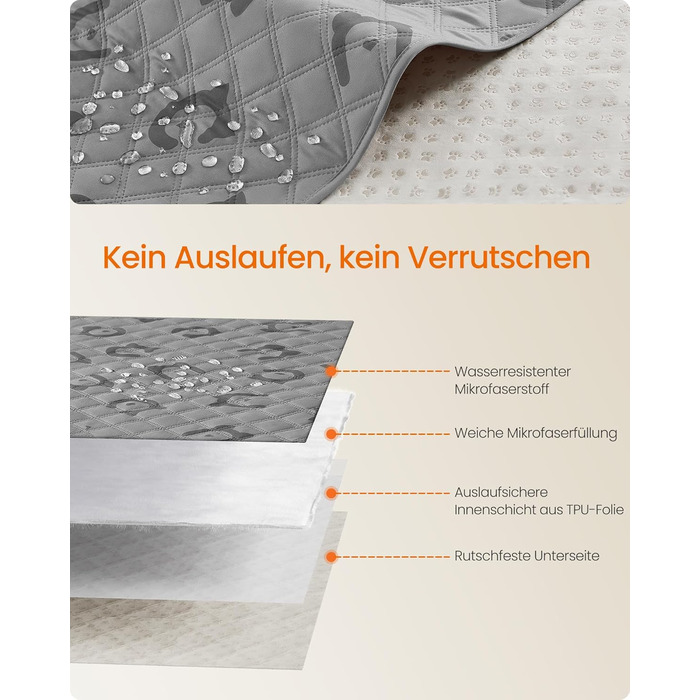 Водонепроникний плед для собак Feandrea, 135 x 76 см, захист для авто та дивану, машинного прання, антиковзаюча підкладка, стеганий дизайн, сірий (PPB024GD01 S)