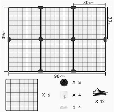 Сітчасті ворота для домашніх тварин, ворота для собак, дротяні огорожі, портативні вольєри для собак (90 x 60 см), 6 шт.