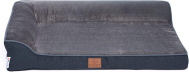 Ортопедичне собаче ліжко преміум-класу з піною Egg Foam, міцна петля, водонепроникний внутрішній чохол, собаче ліжко-софа, м'яке собаче ліжко, знімний та пральний чохол, 71 x 58 x 17 см, темно-сірий колір (L)