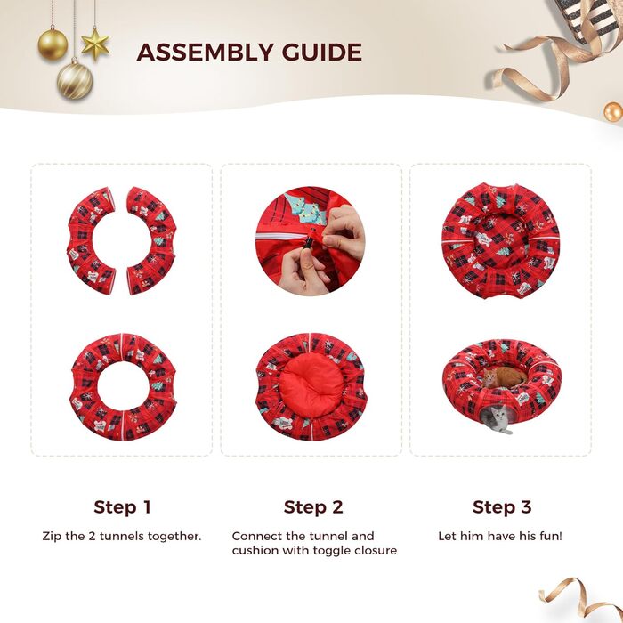 Туннель-лежанка для котів PAWZ Road з м'якою центральною матрацом та іграшками, сірий, для котів, кроликів та цуценят