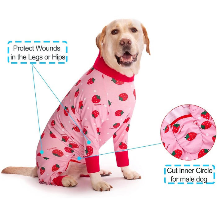 Комбінезон для собак Yeapeeto XL, полуниця: для відпочинку, захист від лизання, альтернатива конусу