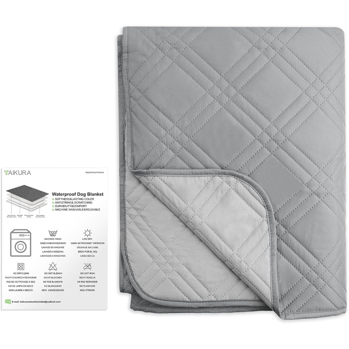 Водонепроникний килимок для собак, килимок для котів, неслизький, міцний, для захисту дивану, ліжка, автокрісла, можна прати в пральній машині (172 x 208 см, сірий)