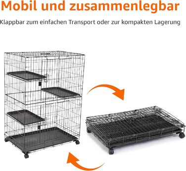Amazon Basics великий міцний триповерховий котячий вольєр, металевий, чорний, 91x57x129 см