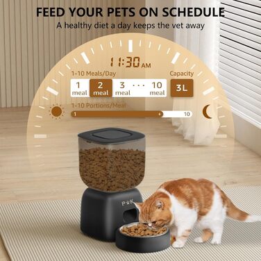 Автоматична годівниця для котів PUPPY KITTY з WiFi, керування через додаток, нержавіюча миска, легке очищення, запис голосу, 1-10 порцій на день