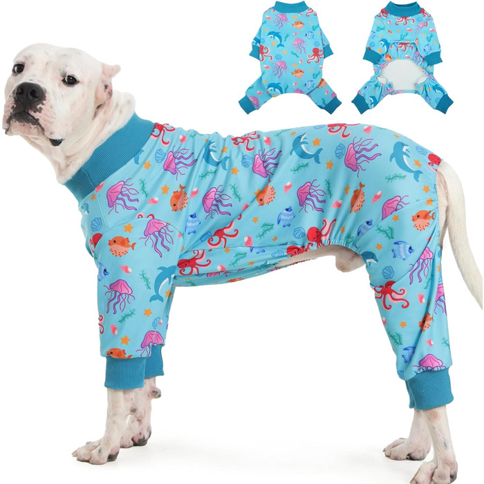 Піжама для собак, трикотажна, одноцільна, для великих собак, тепла, блакитна (XXXL)