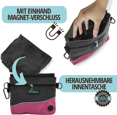 Сумка-переноска для собак Petove: фідер-сумка з магнітною застібкою, контейнер для відходів, можна носити як бананка (S, рожевий)