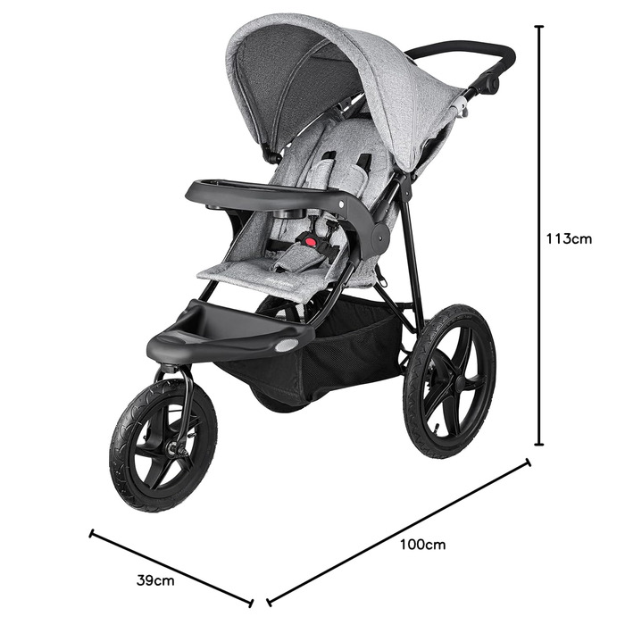 Дитяча коляска-трансформер Moby-System Runner Mountain з дощиковим захистом, до 15 кг, комплект аксесуарів: ремінь безпеки, відбивачі, оглядове вікно та кошик для речей (сіра)