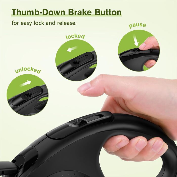 Рулетка для собак Pecute 8м, 50 кг, 360°, антиковзний хват, швидка зупинка, зелена