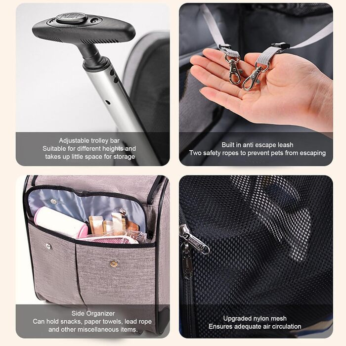 Транспортна переноска для собак, складана, велика, з колесами та телескопічною ручкою. Підходить для котів та собак до 17,5 кг (сіра)