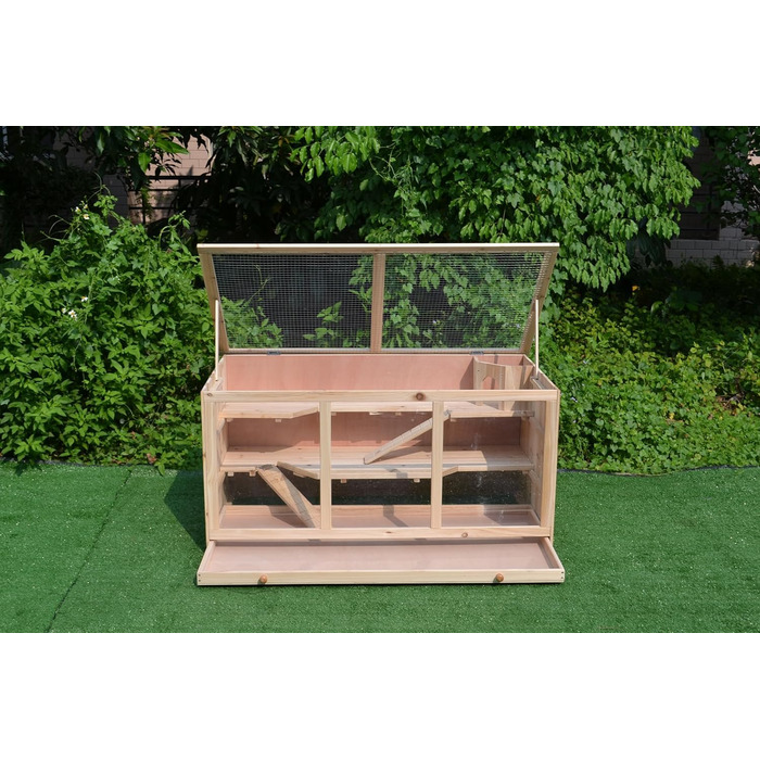 Клітка для дрібних тварин Mucola 117x63x58 см, 3-ярусна, дерев'яна, для хом'яків, мишей, кроликів, з відкидним дахом та рампою