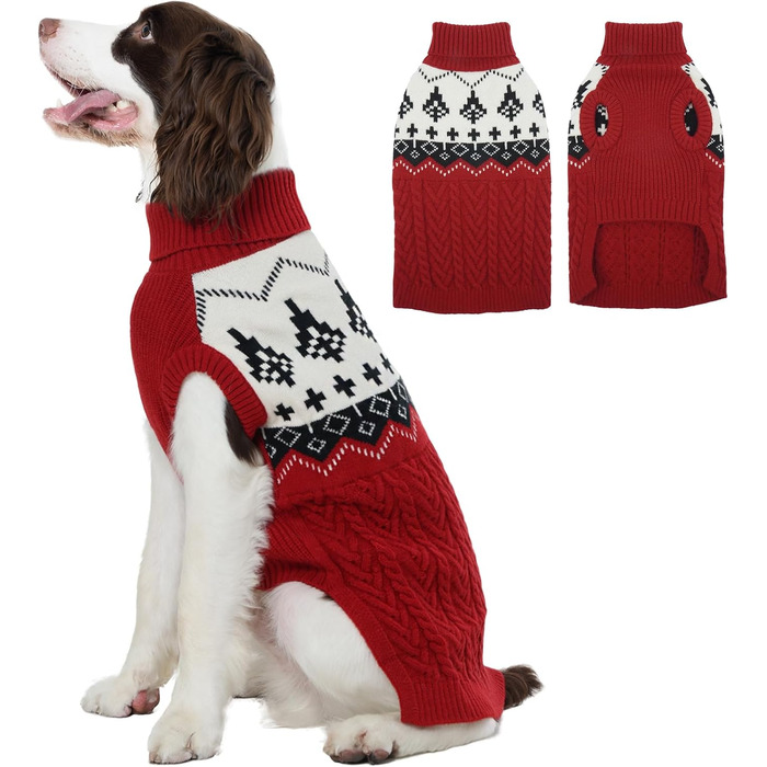Теплий зимовий светр для собак Kuoser, червоний, XL. Зимовий пуловер для великих собак, м'яка та тепла собача одіяг.