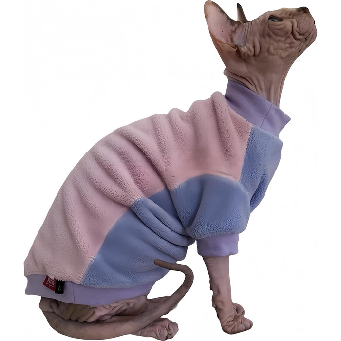 Теплий флісовий светр для котів Sphynx, зимовий одяг для безшерстих котів і маленьких собак, розмір S, рожево-блакитний