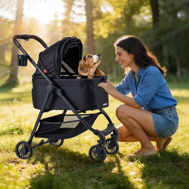 Візок для собак Costway 3 в 1, чорний: візок-будка, сумка-переноска, з регульованим дахом та корзиною