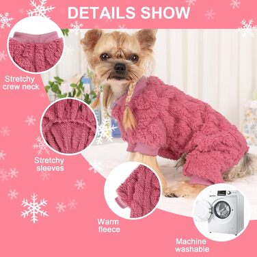 Пуловер для собак, фліс, теплий одяг для маленьких собак, котів, дівчаток та хлопчиків, піжами для чихуахуа (X-Small, Рожевий)
