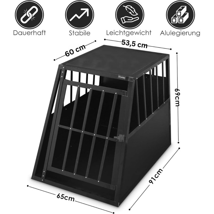 Алюмінієва переносна клітка для собак Defacto - переносна коробка для собак, автобокс, клітка для подорожей (M, 59x69x50 см, чорний)