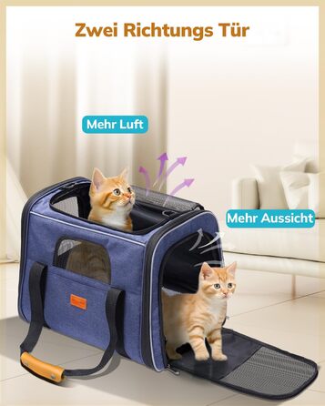 Транспортна переноска для котів та цуценят Morpilot до 7 кг, переноска для тварин з безпечними застібками, складна миска, підходить для візитів до ветеринара, авто та літака