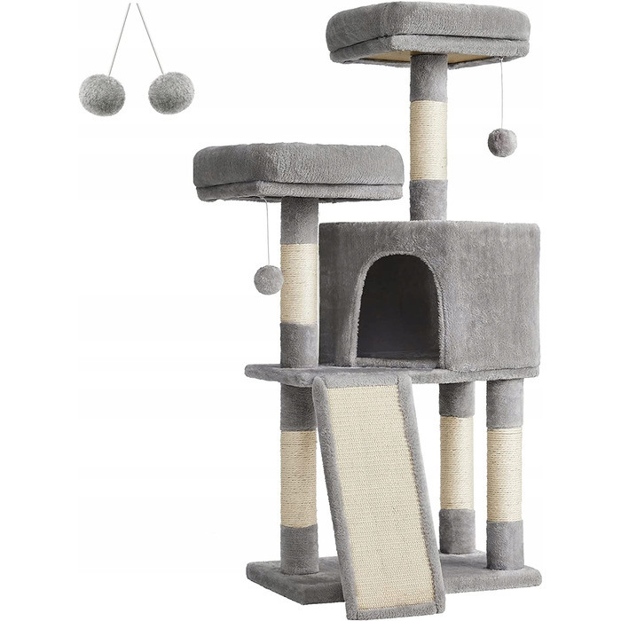 Дряпалка для котів Feandrea 101 — 160 см, сіра, сизаль, 4 рівні