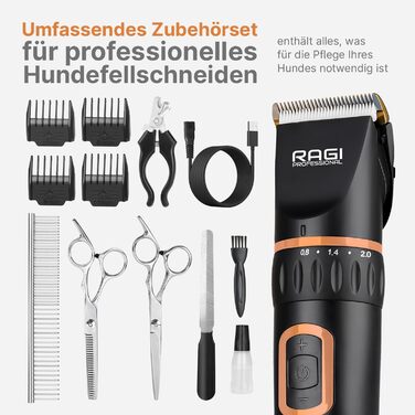 Машинка для стрижки собак RAGI - бездротова, тиха, акумуляторна для собак та котів, чорна