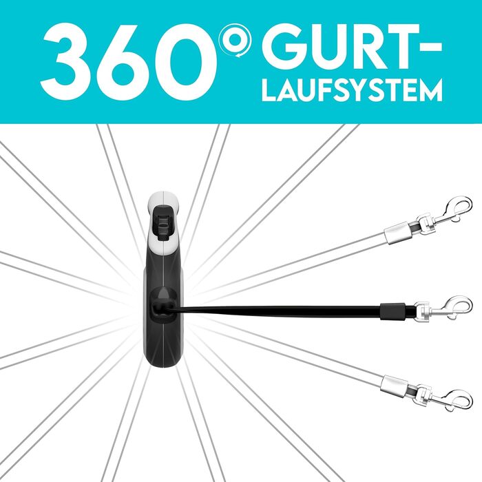 Витяжна повідка для собак HUND IST KÖNIG 8м для малих та великих собак | Міцна витяжна повідка до 50кг | Зручна ручка, преміум-якість | Білий/Чорний