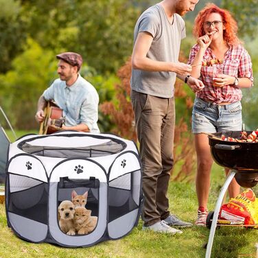 Вольєр для цуценят/маленьких тварин, 74x74x43 см. Підходить для собак, котів, кроликів та інших дрібних тварин. Для використання в приміщенні та на вулиці (Рожевий/Сірий-восьмикутний)