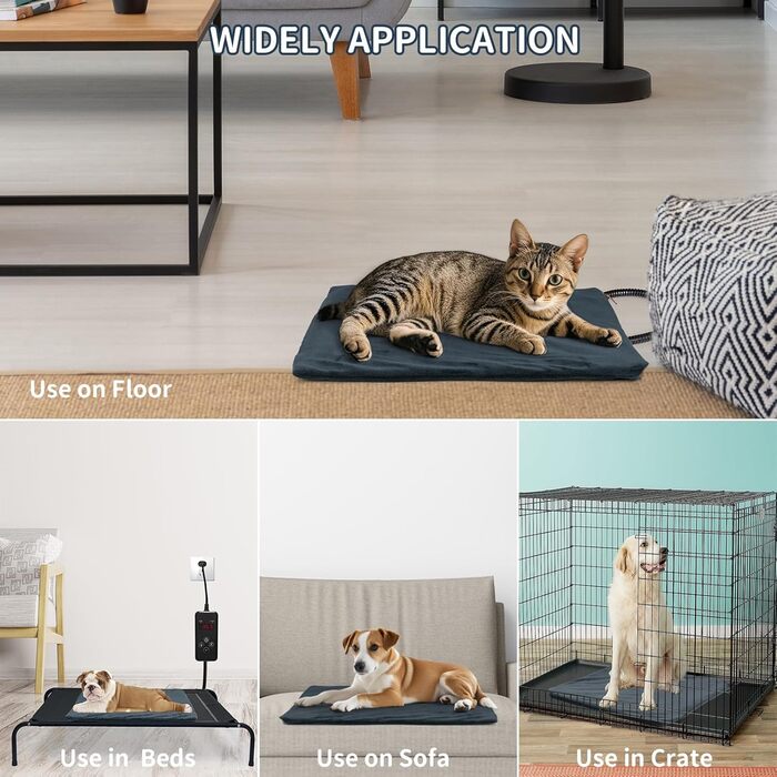 Нагрівальний килимок для тварин NAMOTEK з регулюванням температури та таймером, вологостійкий, з безпечним нагріванням, автоматичне вимкнення, 40x30 см, сірий