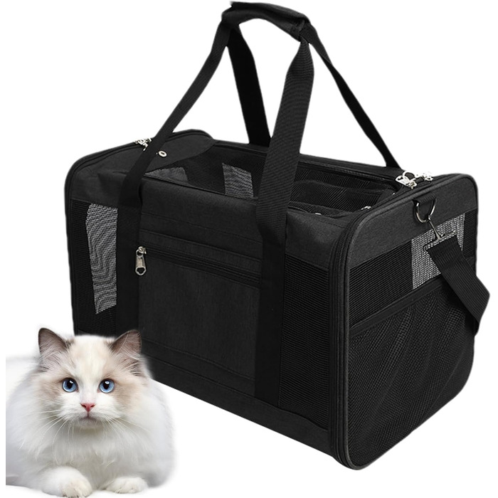 Транспортна переноска для собак та котів – складана, дихаюча, рюкзак | для подорожей, прогулянок, дому, чорна