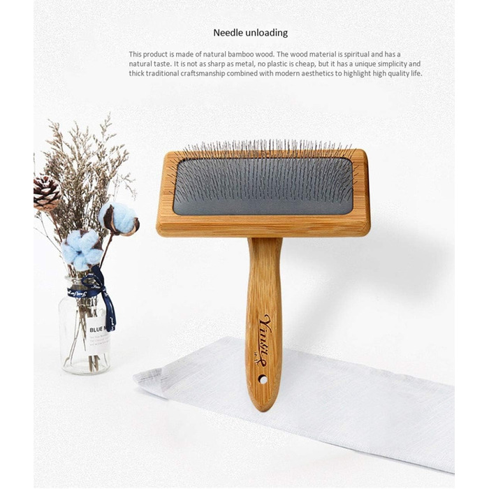 Щітка для грумінгу домашніх тварин з дерев'яною ручкою та металевими шпильками. Інструмент для видалення шерсті та розпушування. Підходить для собак та котів.