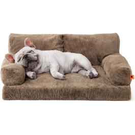 Ортопедичний лежак для собак MeWoofun, середній, водонепроникний, антистресовий плюшевий чохол, 90 x 65 x 30 см (Коричневий, L)