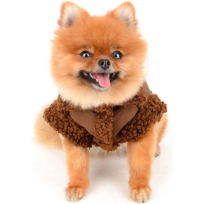 Теплий зимовий одяг для тварин з флісовою підкладкою: куртка для собак та котів, з кільцем для повідка, для чихуахуа, йоркширського тер'єра, коричневий (M)