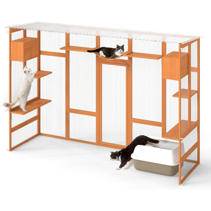 Catio Coziwow 264.2 см - великий вольєр для котів на вулицю, багатоповерховий, з водонепроникним дахом, оранжевий