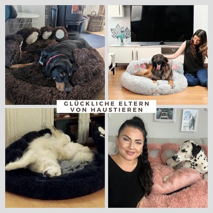 Ліжко для собак Pfoten&nasen® Bärenpfote, Рожеве, M-75см - М'яке кругле ліжко у вигляді ведмежих лапок, зручне для собак середніх порід