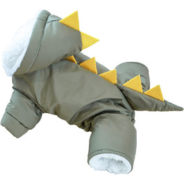 Зимовий костюм динозавра для собак, теплий комбінезон з капюшоном, одяг для маленьких собак, зелений, розмір M