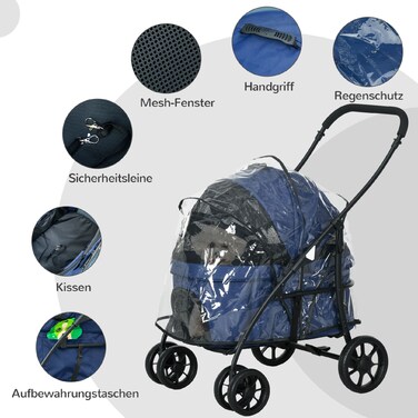 PawHut Dog Buggy 2 в 1 з чохлом від дощу Складаний візок для собак для маленьких собак і кішок 81x68x98.5 см Темно-Синій